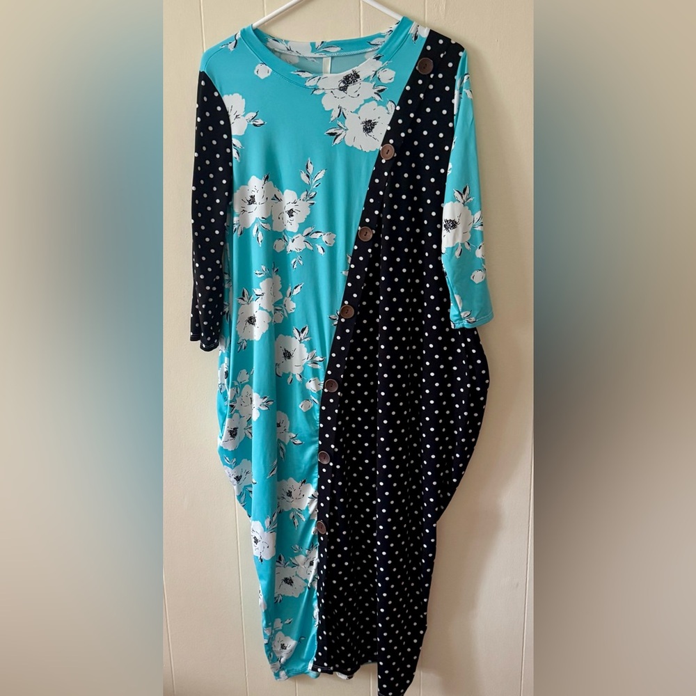 Celeste Turquoise Floral Pattern Dress size L